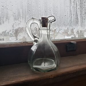 SOLD Clear Glass Spouted Bottle with Cork Stopper